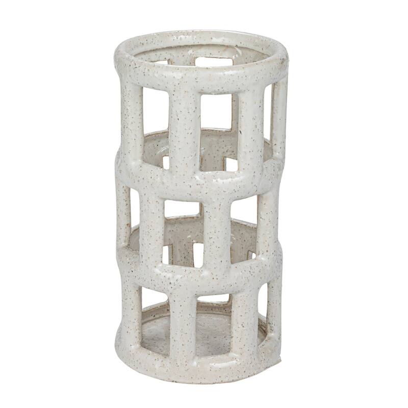 Decorative Stoneware Lantern Candle Holder with Cut-Outs - 6.3"L x 6.3"W x 12.0"H