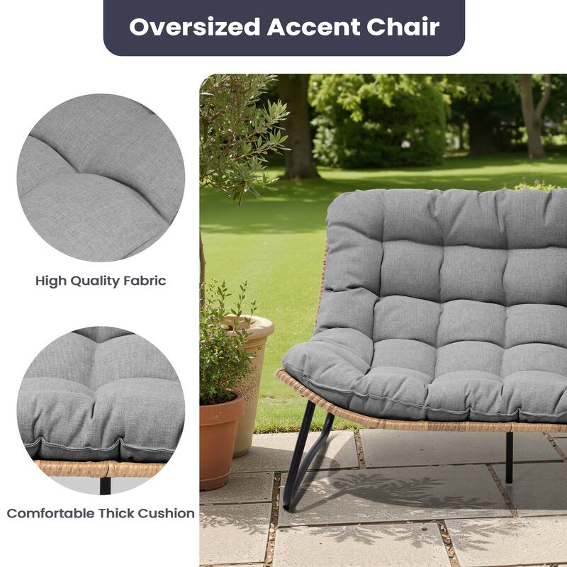 Double Papasan PE Rattan Chair Loveseat with Cushion For Indoor Outdoor