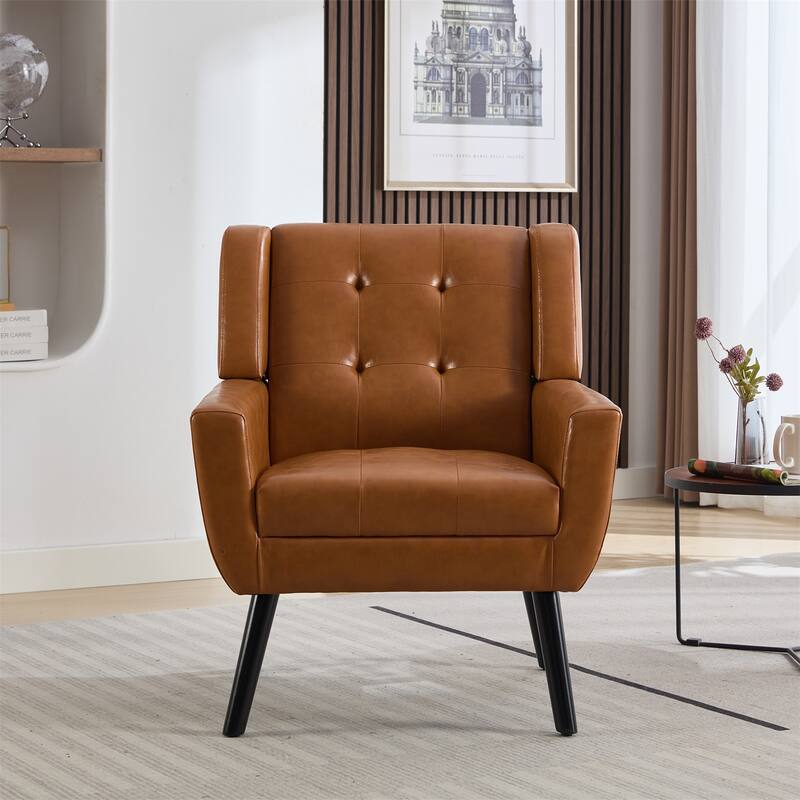 Modern Ergonomics Accent Chair with Black Legs - Light Brown PU