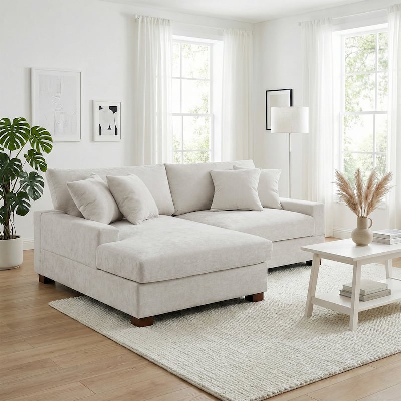 Modern Oversized Chenille Modular Sectional Sofa With Chaise - Off-White/2 Piece - Left Facing