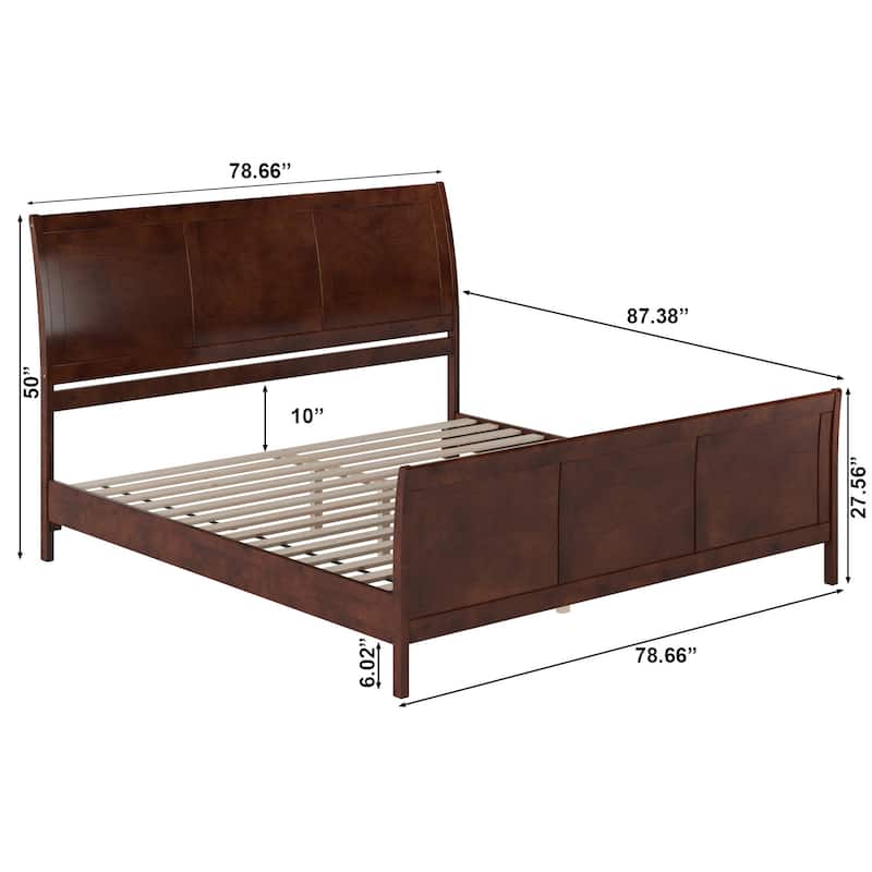 Valencia Solid Wood Low Profile Sleigh Platform Bed with Matching Footboard