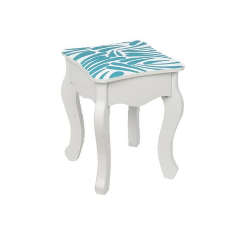 Three-Fold Mirror Single-Drawing Curved Foot Children Dressing Table Blue Zebra - 23.63 x 11.03 x 38.59