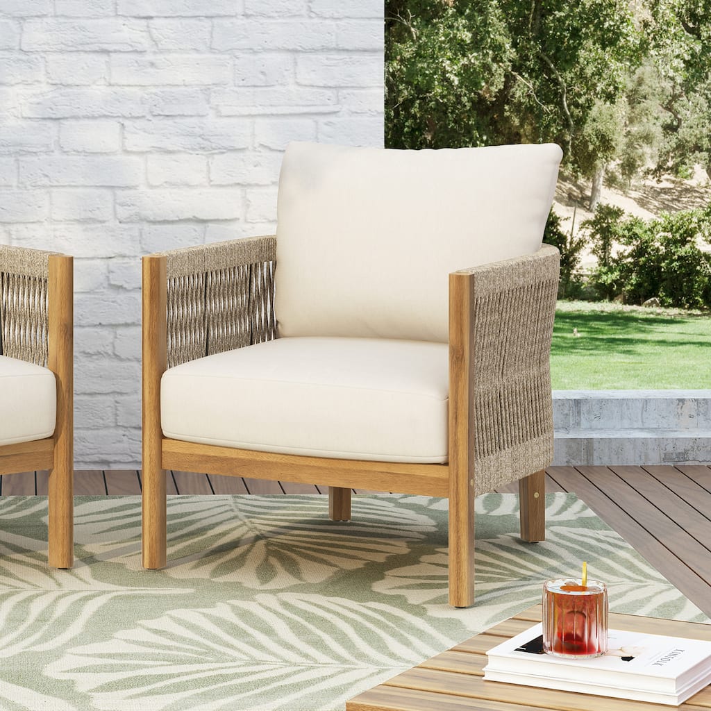 Christopher Knight Home - Valencia Acacia Wood Patio Club Chair with Woven Rope Accents