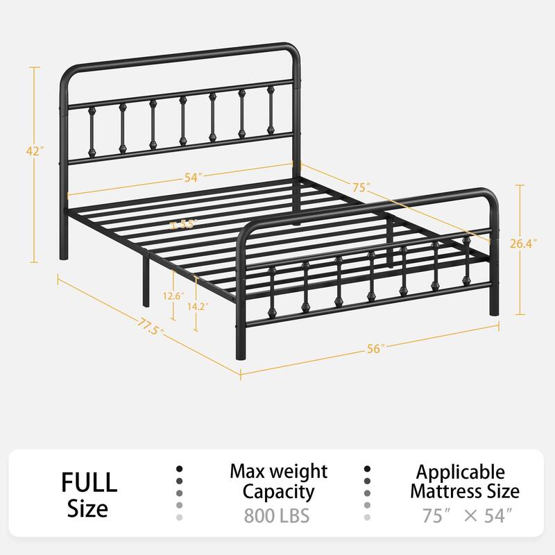 Metal Bed Frame, Full Size Bed Frame with Headboard,Structurally Stable, Under Bed Storage, No Box Spring Needed