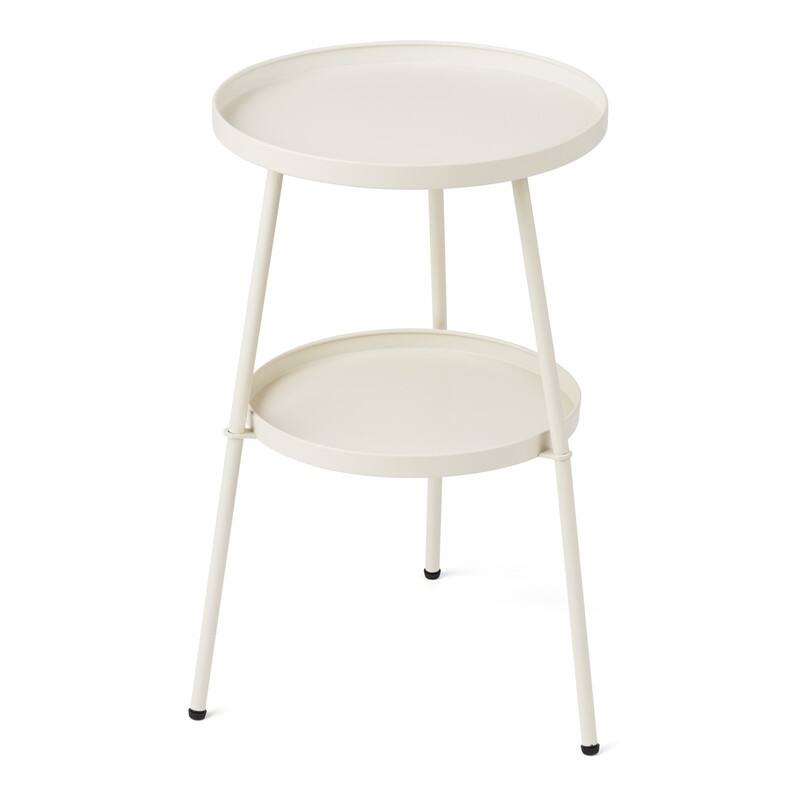 2 Tier Round Patio Small Side Table, Metal Coffee Table for Indoor Outdoor