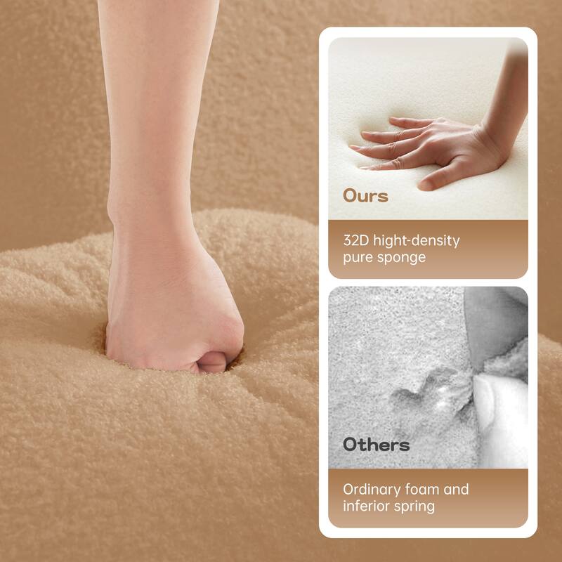 Modular Sectional Sofa with L-Shape Chaise, Teddy Fabric Boneless Cloud Couch, 32D High Density Sponge Upholstered Sofa