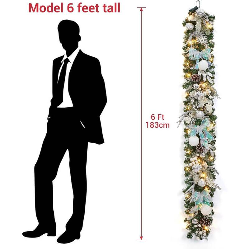 6 Ft Christmas Garland with Lights, Lighted Garland for Decorating Christmas