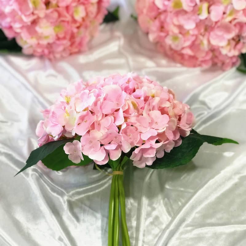 Enova Home Artificial Pink Silk Hydrangea Fake Flowers Bouquets Set of