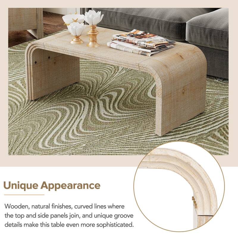 47.2" Minimalist Coffee Table with Curved Art Deco Design for Living Room