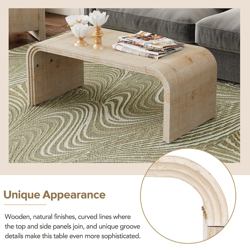 Minimalist Style Wood Coffee Table with Curved Art Deco Design