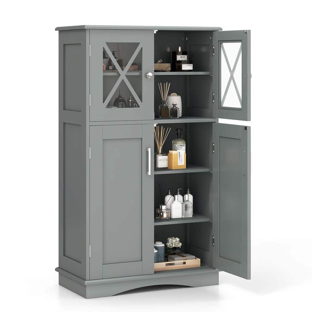 Costway Bathroom Storage Cabinet Linen Storage Cabinet with Doors and