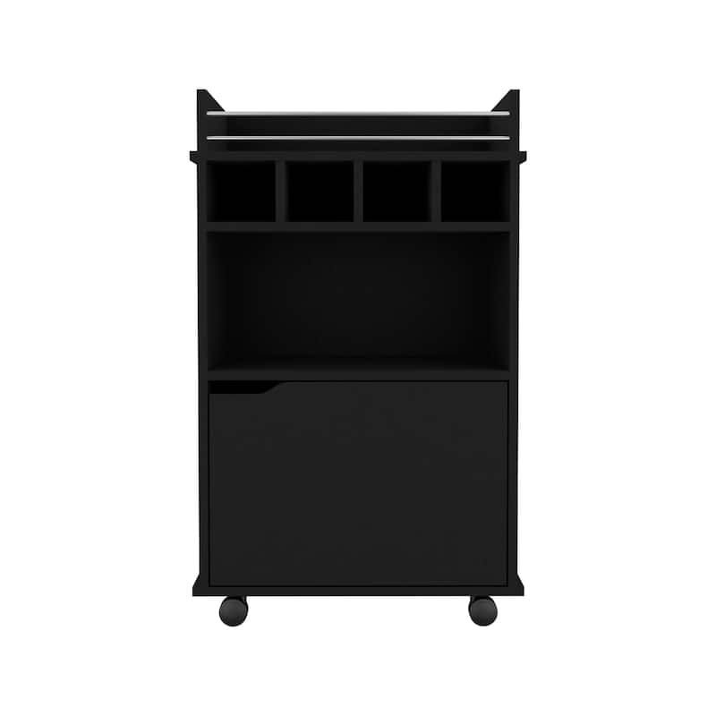 Bar Cart with 2 Open Shelves 4 Cubbies and Cabinet