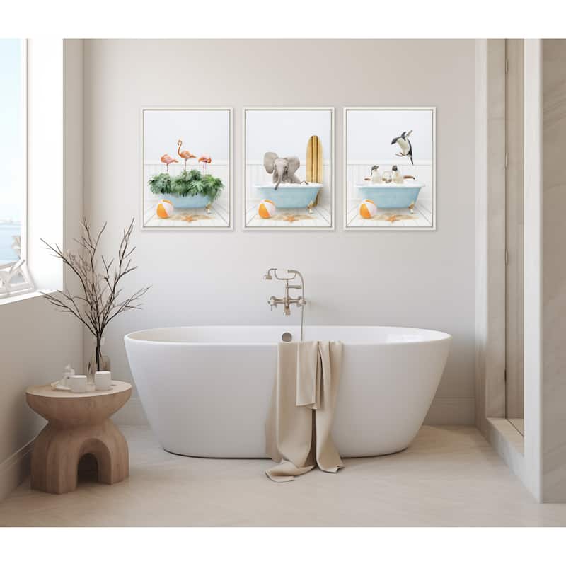 Kate and Laurel Sylvie Elephant Bath Framed Canvas by Amy Peterson