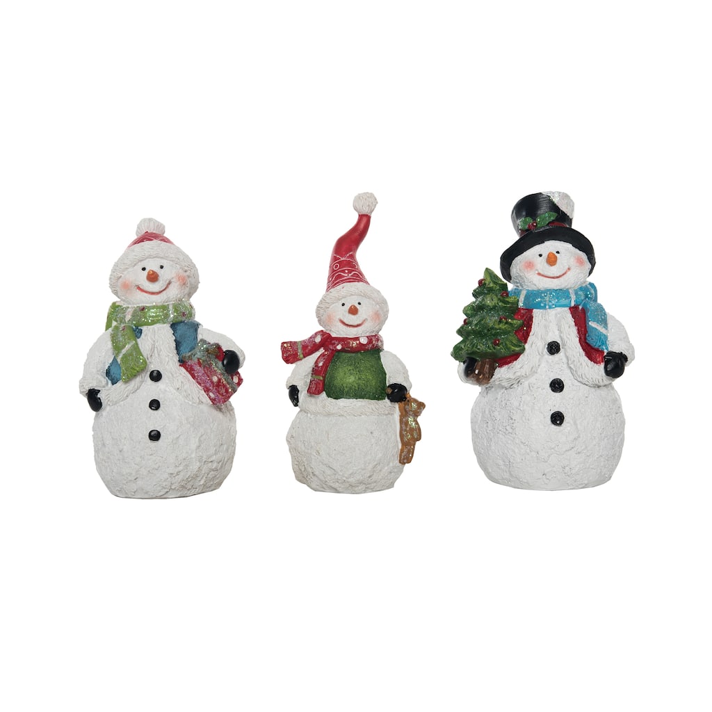 Transpac Resin 4.5 in. Multicolor Christmas Snowman with Glitter Detail Figurine Set of 3