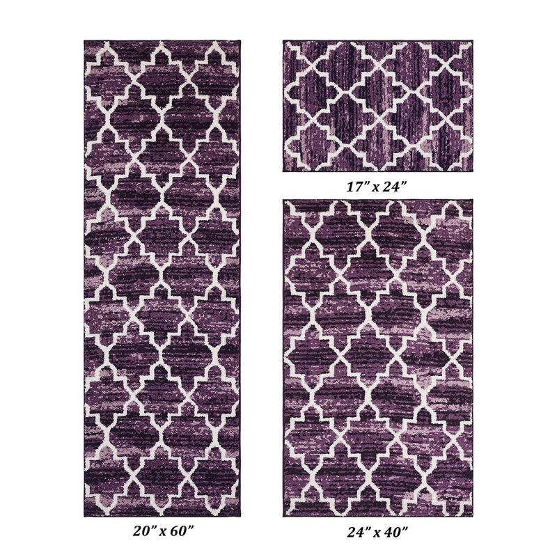 Better Trends Savio Collection 3 Pc Set Bathroom Rug - 100% Micro Polyester with Gel Foam Backing, Machine Washable Bath Mat