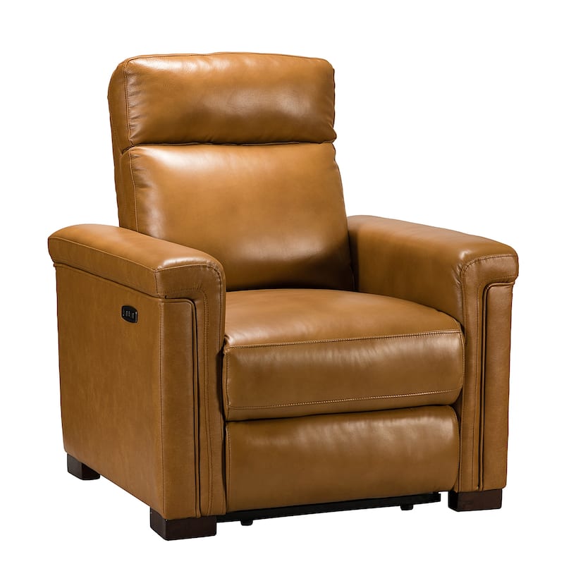 Alicia 34.65" Wide Contemporary Classic Genuine Leather Power Recliner With USB Port