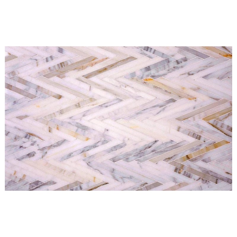 Serena 9x13 White Gray Gold Calacatta Gold Mosaic Chevron Wall and Floor Tile (4 sq ft/case) - 5 Pack