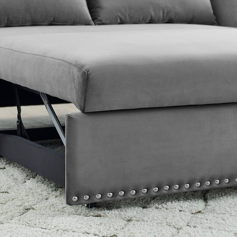 Velvet Convertible Sleeper Sofa Bed with 3-Level Adjustable Backrest, USB Port, and Side Pockets