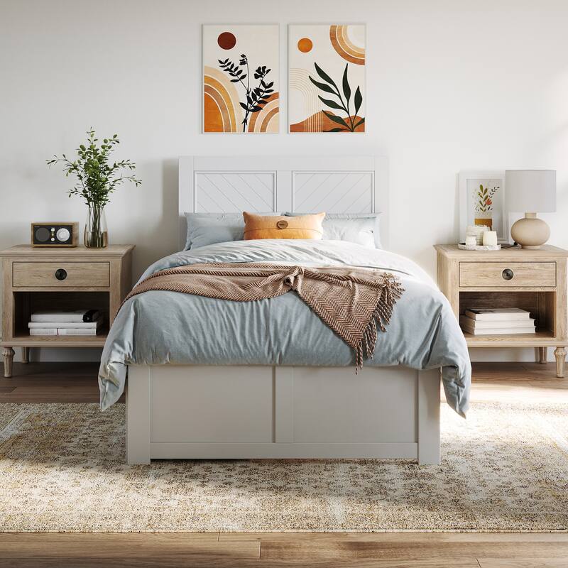 AFI Canyon Twin Platform Bed with Footboard & Storage Drawers in White