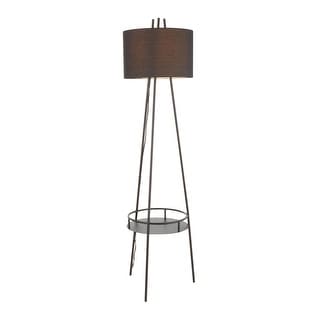 Strick & Bolton Trident Tray Table Floor Lamp in Black Metal with Black Linen Shade (Black)