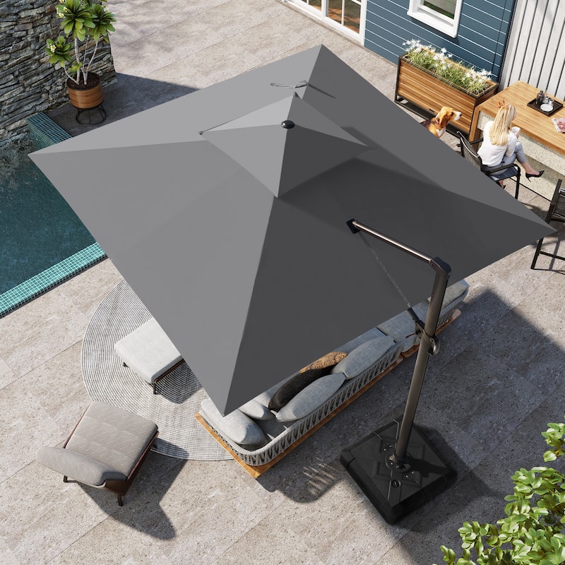 11' Patio Cantilever Offset Umbrella 360 degrees Rotation Square Double Canopy - Dark Gray