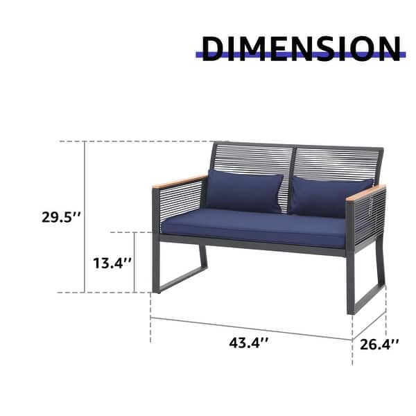 dimension image slide 1 of 3, Patio Wicker Loveseat with Cushions