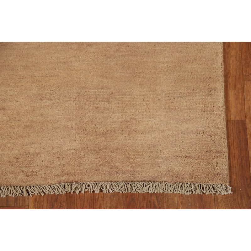 Light Brown Gabbeh Modern Runner Rug Hand-Knotted Wool Carpet - 2'7"x 9'9"