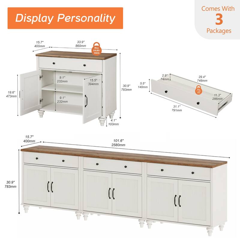 Farmhouse Sideboard, Buffet Cabinet with Storage Cabinets
