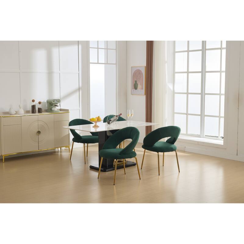 Teddy Fabric Kitchen Chair with Curved Backrest and Metal Legs for Kitchen