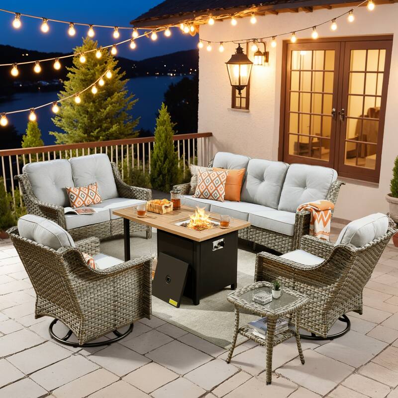 XIZZI 6-Piece Outdoor High-back Furniture Swivel Chair Set - Grey