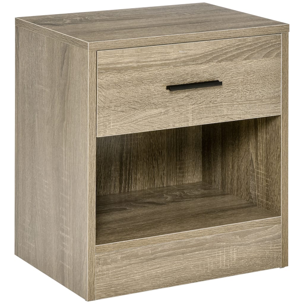 Side Table, Small End Table with Storage Shelf and Drawer, Modern Bedside Table for Bedroom or Living Room, Wood Grain