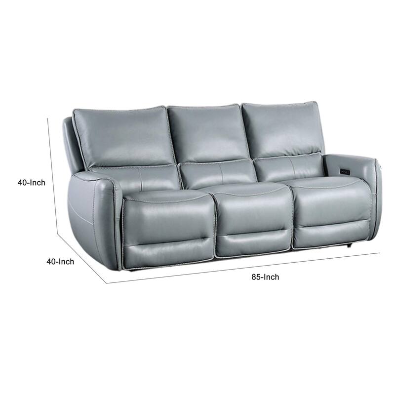 Pono Power Reclining Sofa, Pale Blue Top Grain Leather, 85 Inch, Zero Gravity