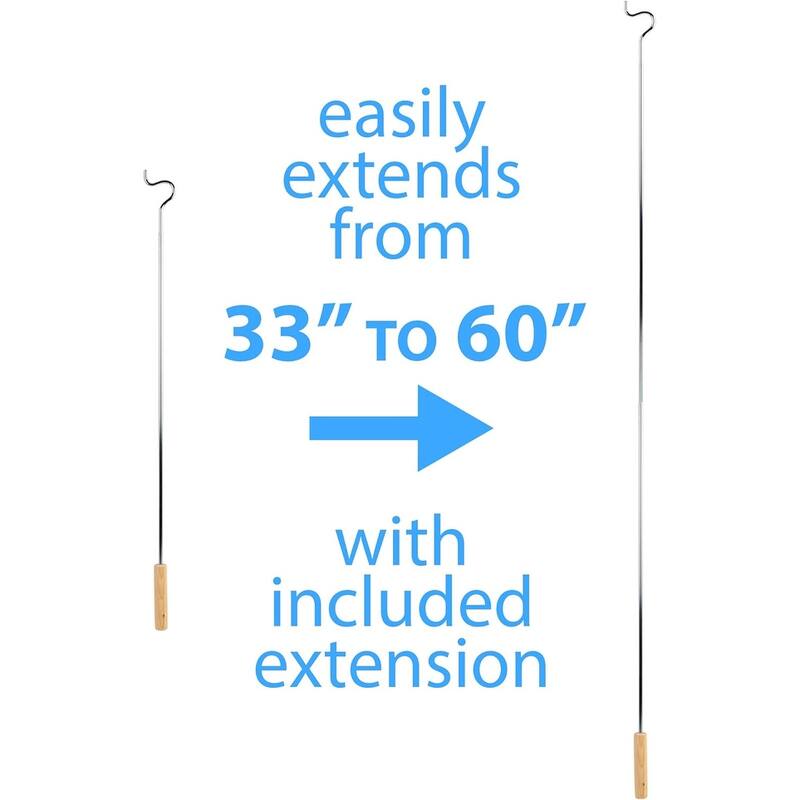 Hold N’ Storage Heavy Duty Closet Pole Reacher Hanger Extender with Hook - 2.75 to 5 ft