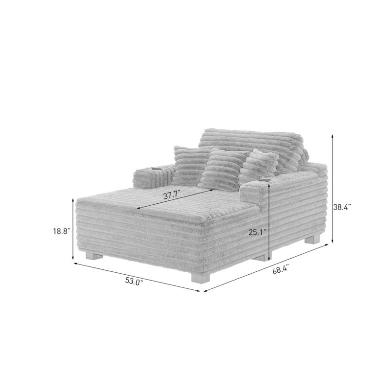 2 Set Flannel Upholstery Dual Cup Holde Chaise Lounge