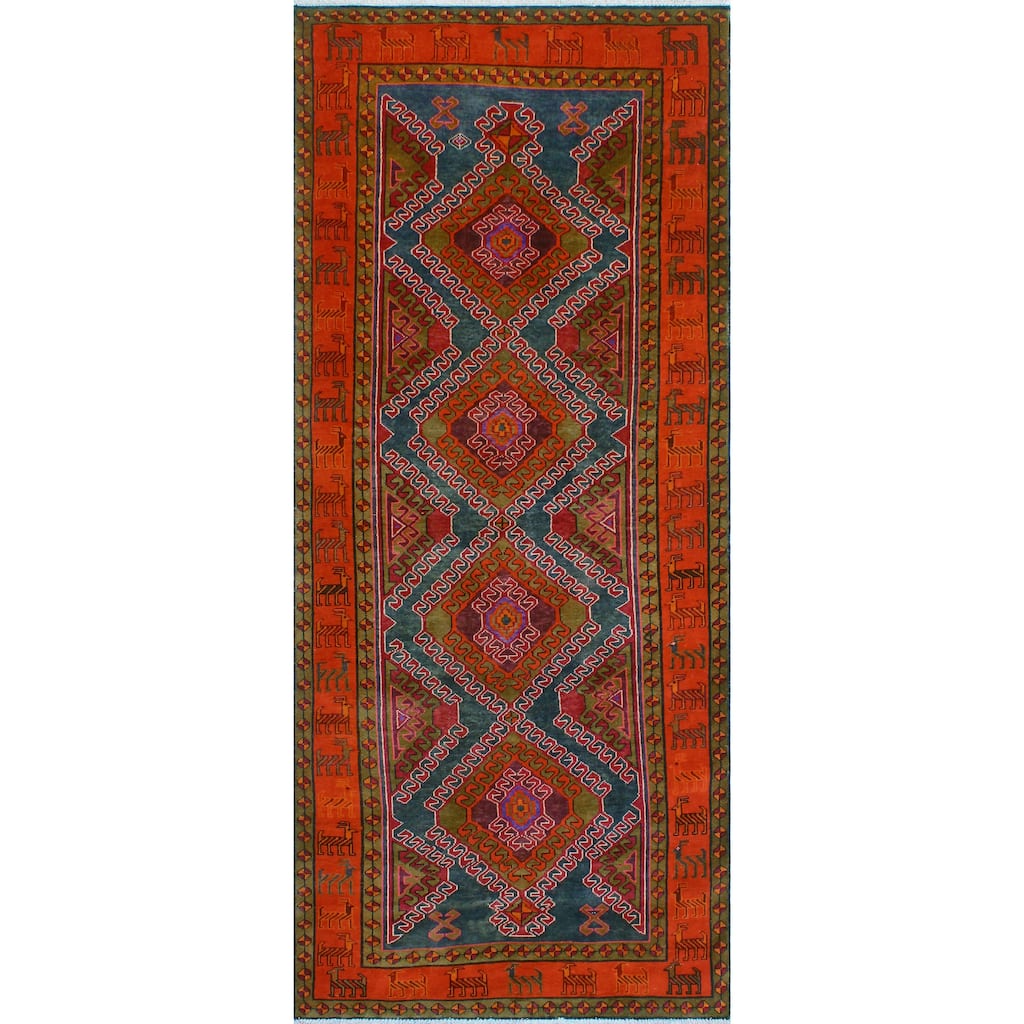 Fine Vintage Distressed Ezzard Drk. Grey/Red Runner - 4'2" x 10'3"