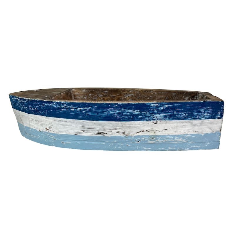 12 Inch Wooden Boat Tray Nautical Blue Coastal Decor Centerpiece - 2.5 X 12 X 5.25 inches