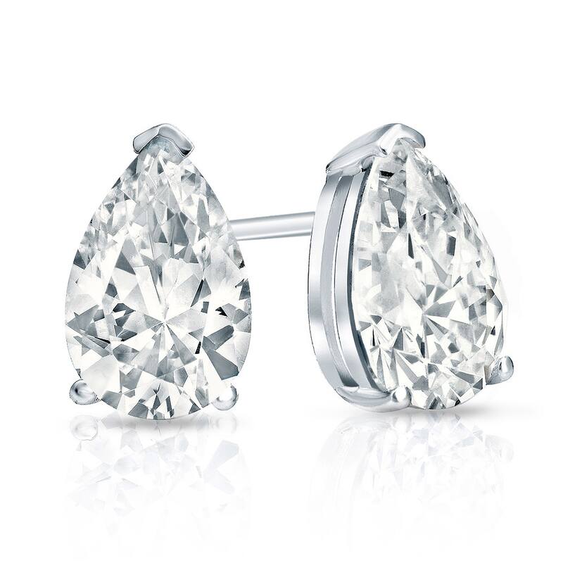 Auriya Plat Gold Lab Grown 4.50 carat TDW Pear Diamond Stud Earrings V-End Prong Push-back