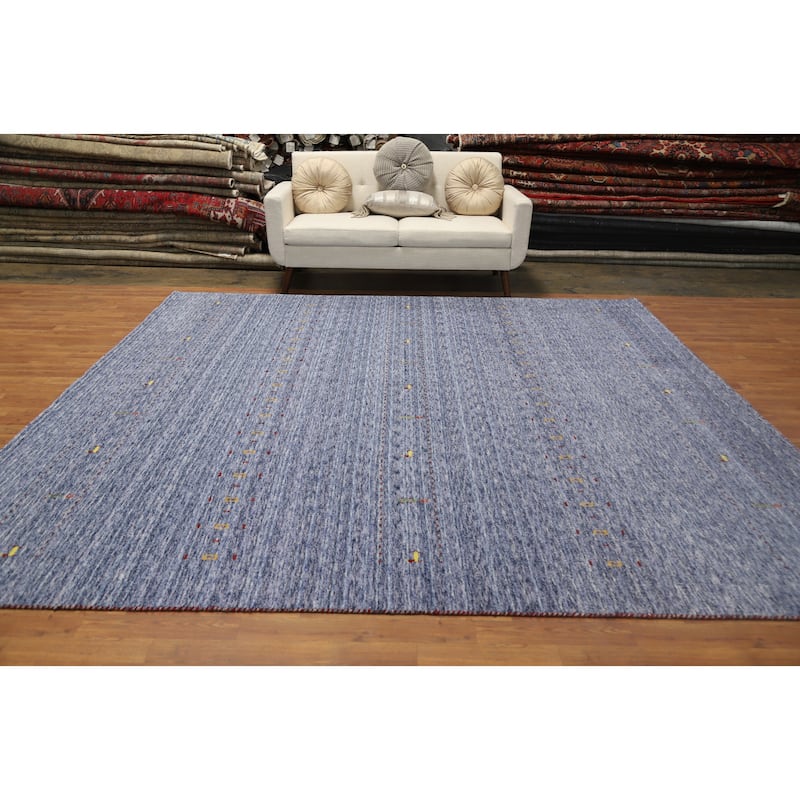Hand Knotted Oriental 100% Wool Carpet Tribal Animal Pictorial Navy Blue & Blues Gabbeh Area Rug - 9' 9'' X 9' 9''