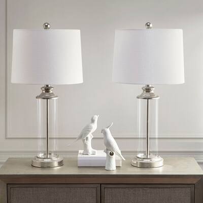 Clarity Glass Cylinder Table Lamp Set of 2 for living room,bedroom,and dining room
