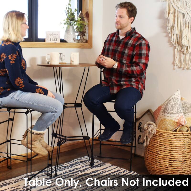 Indoor Round Bar Table with Faux Woodgrain Tabletop - Brown