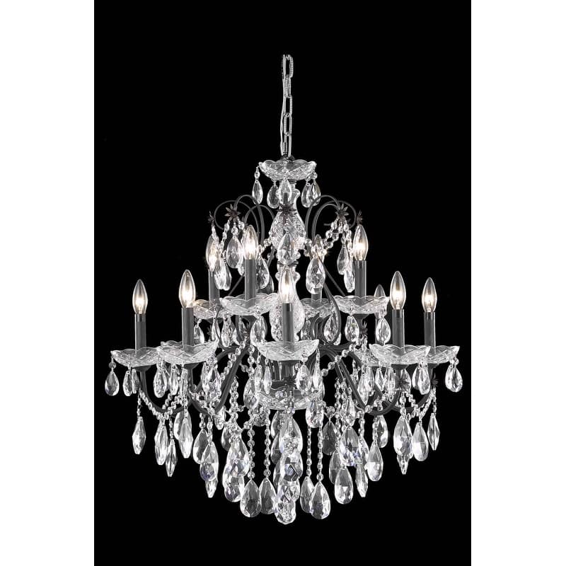 Fleur Illumination Collection Chandelier D:28in H:28in Lt:12 Dark Bronze Finish - Dark bronze/royal cut crystals