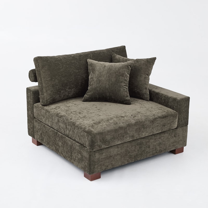 41" W Modern Chenille Corner Arm Accent Chair Sectional Module with Pillows