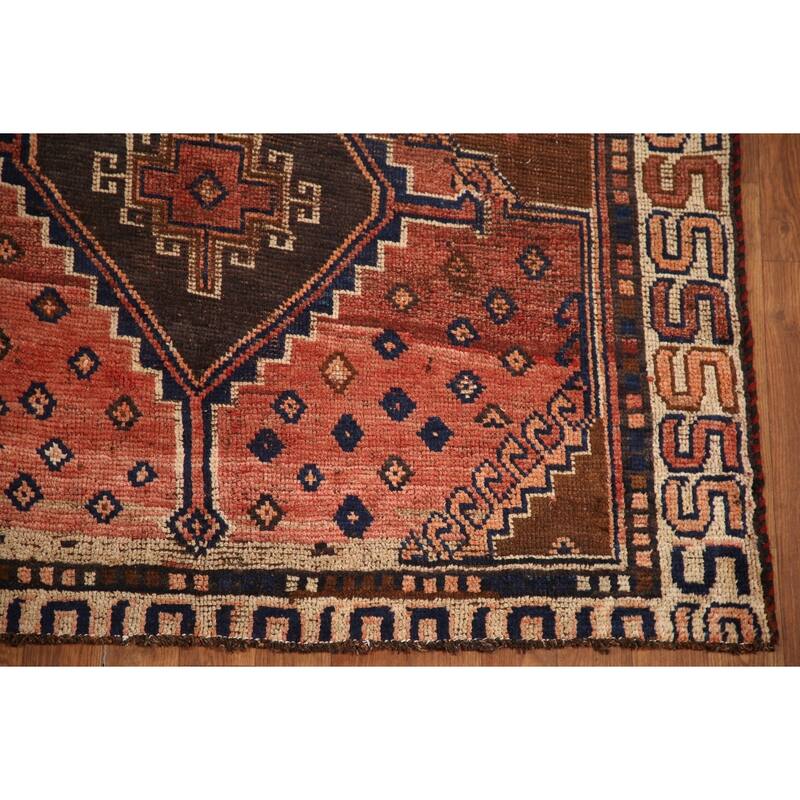 Hand Knotted Oriental 100% Wool Carpet Traditional Tribal Red Qashqai Runner Rug - 8' 7'' X 4' 3''