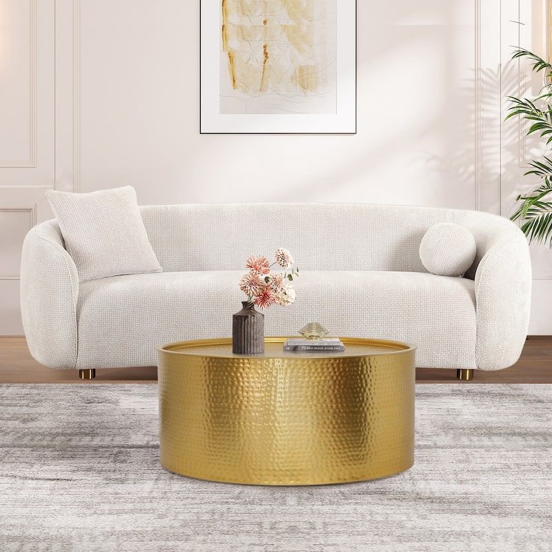 Pasargad Home Luma Round Modern Hand-Forged Gold Coffee Table - W34.5" x D34.5" x H16"