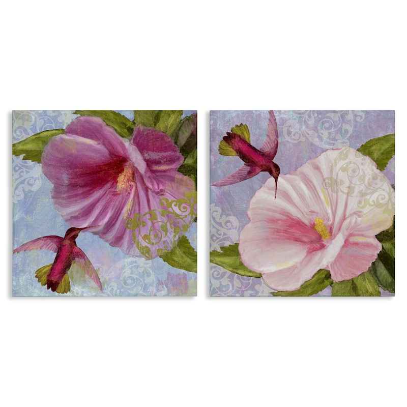 Stupell Hummingbirds & Poppy Bulbs Canvas Wall Art Design By Sasha (Set of 2) - 24 x 24