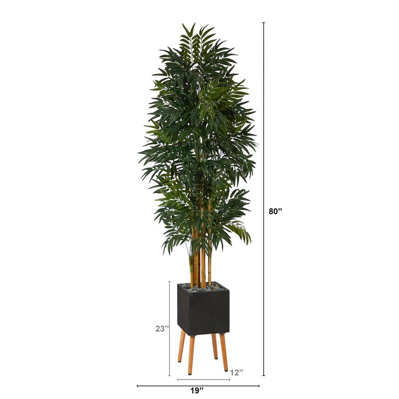 80In Artificial Palm Tree with Planter - Indoor Tropical Tree Decor with Stand - Black