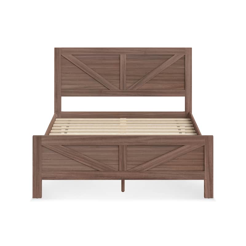 Modern Bedroom Furniture King/Queen Size Solid Wood Platform Bed,Platform Bed Frame With Wooden Headboard,No Box Spring Needed