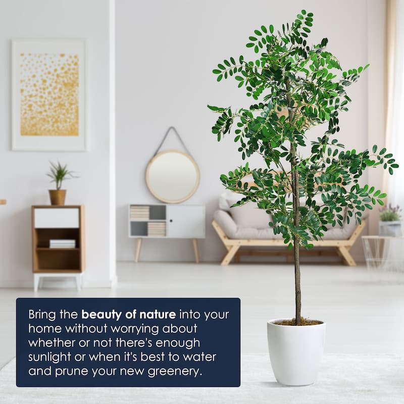 American Art Decor Artificial Faux Tree in White Tapered Ceramic Pot