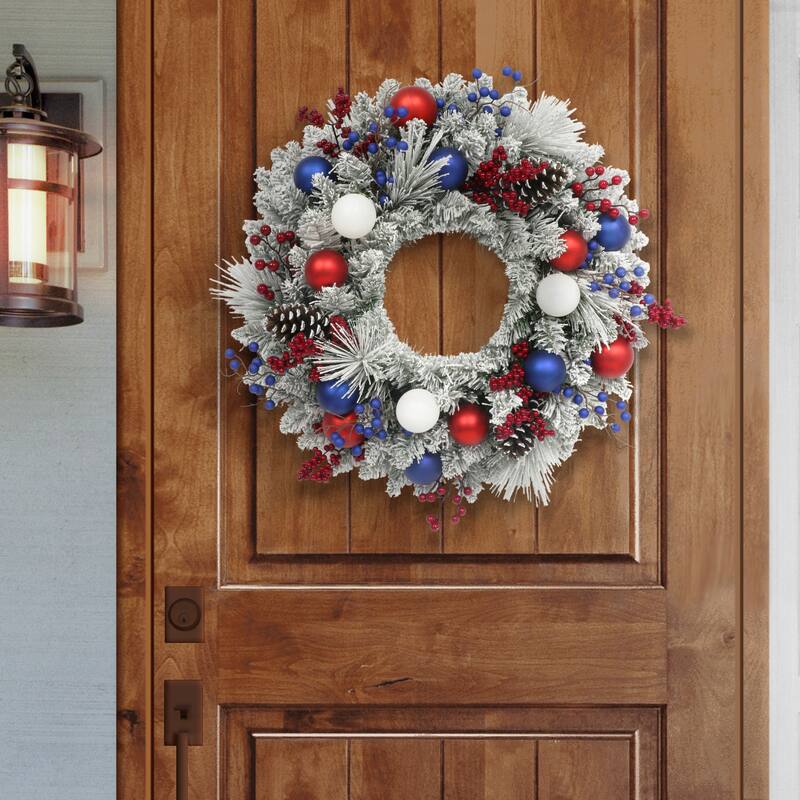 Puleo International 24" Flocked Decorated Artificial Christmas Wreath