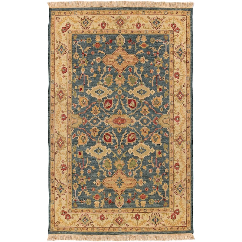 Hand-knotted Bovina Semi-worsted New Zealand Wool Area Rug - 2' x 3' - 2' x 3' - 2' x 3' - Blue/Beige